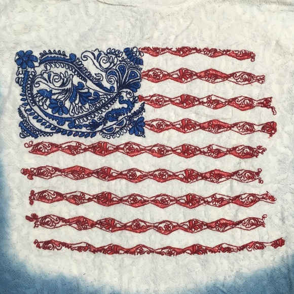 LUCKY BRAND Embroidered Flag T Shirt Size M - Picture 4 of 6